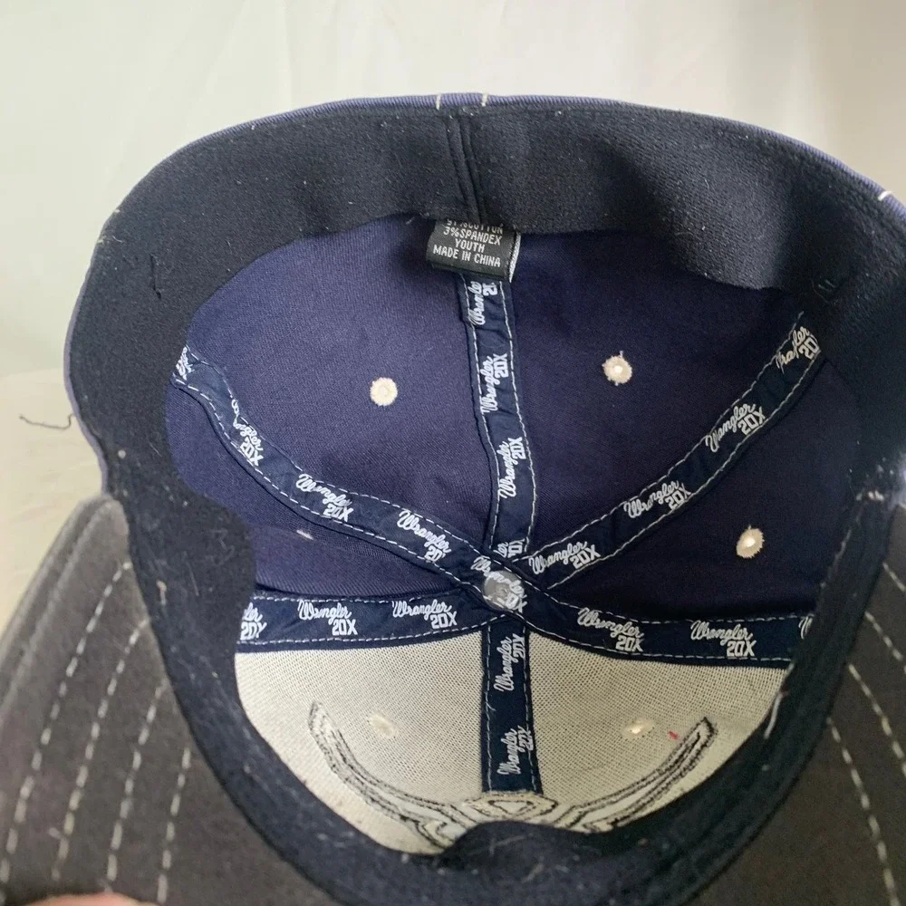 Wrangler 20X Hat Boys Youth Blue Brown Fitted Cotton Spandex Baseball Cap Flaw